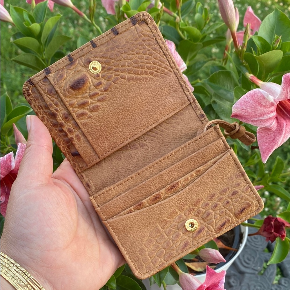 BRAHMIN MINI KEY COGNAC COLLODI MELBOURNE Genuine LEATHER BI FOLD MINI WALLET ID - Picture 5 of 12
